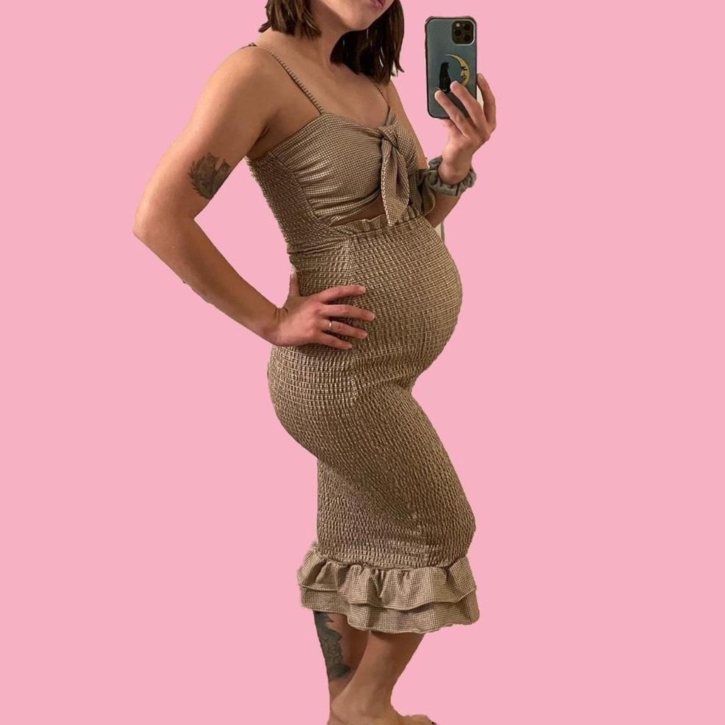 Pinkblush Gingham Smocked Maternity Dress